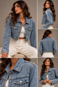 Crystal Studded Cropped Denim Jacket