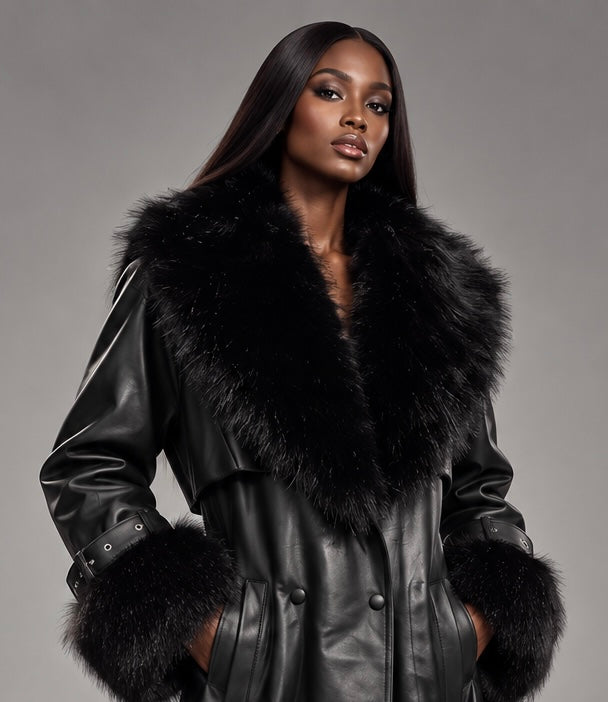 Black Leather Fur Coat