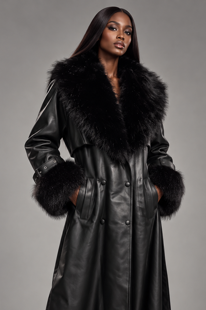 Black Leather Fur Coat