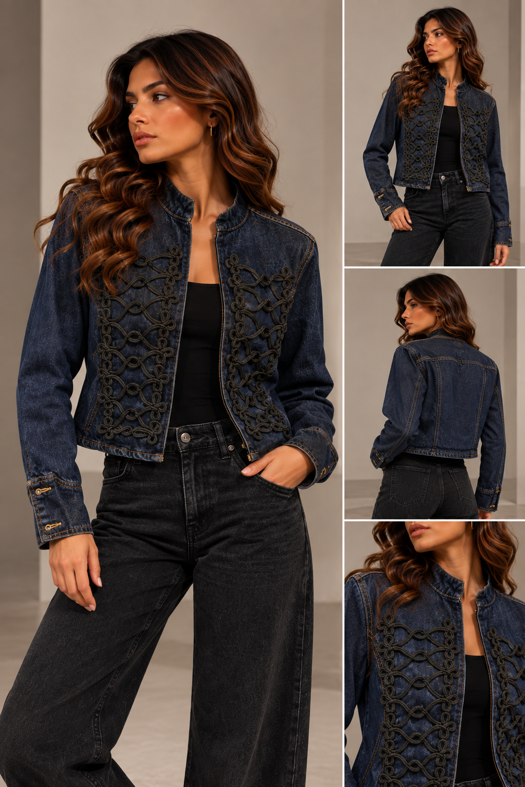 Ornate Denim Military Jacket