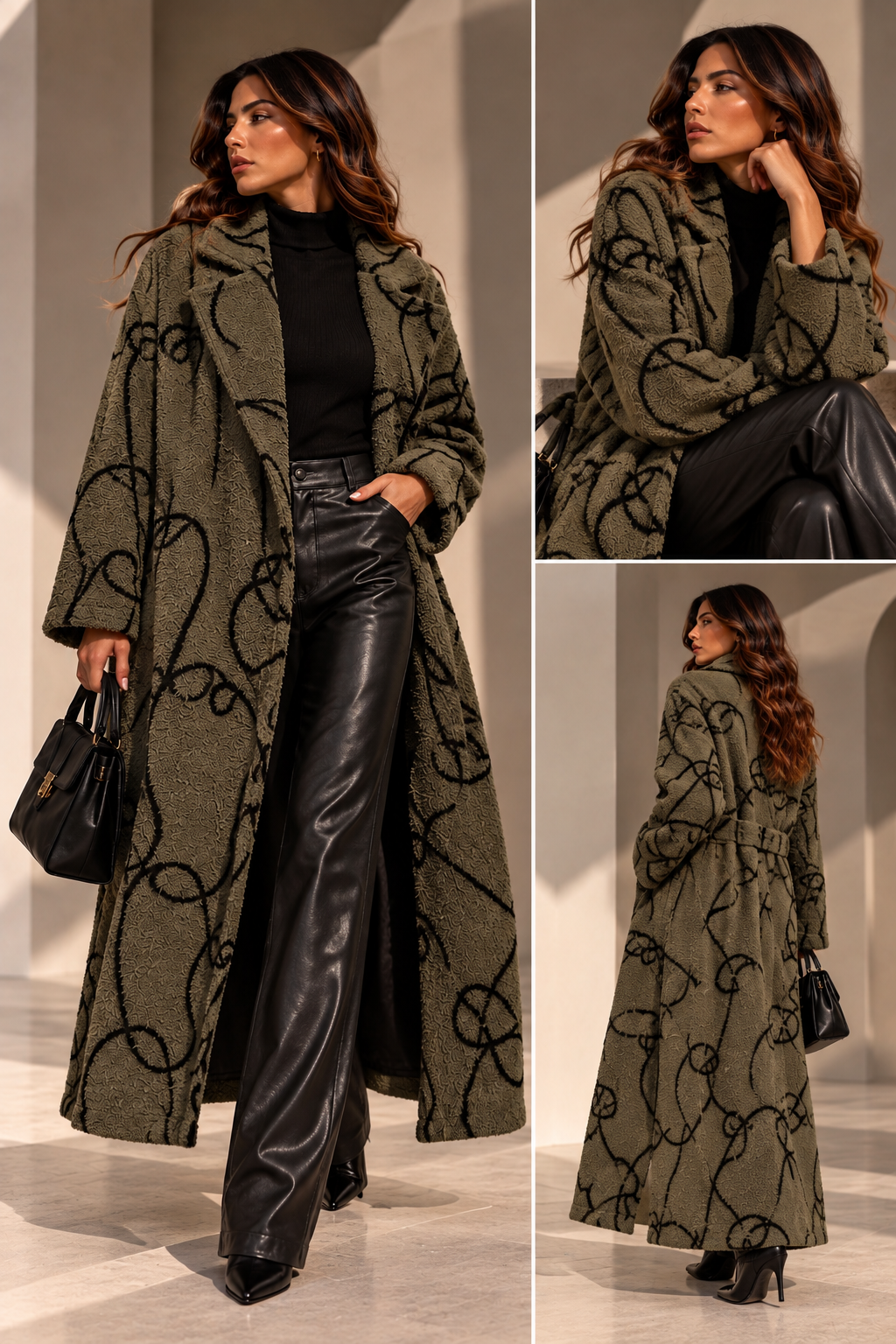 Olive Abstract Bouclé Coat
