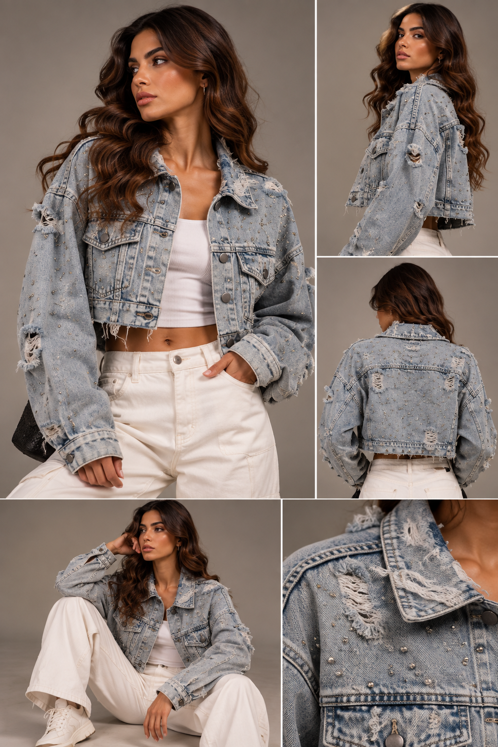 Crystal Distressed Denim Jacket