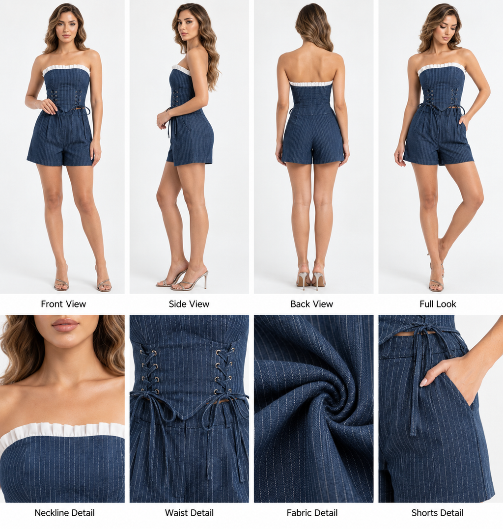 Navy Pinstripe Corset Romper