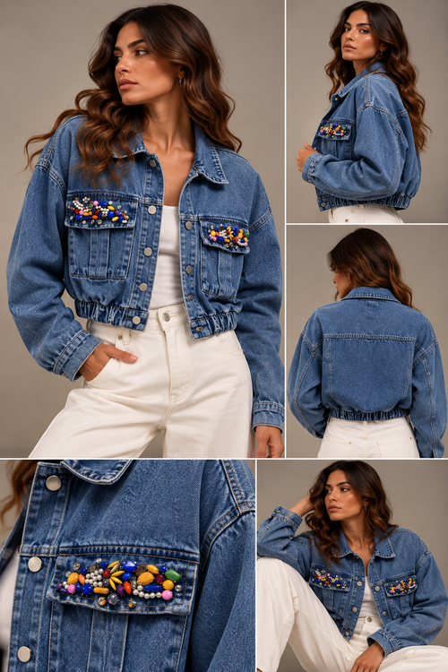 Beaded Pocket Denim Jacket