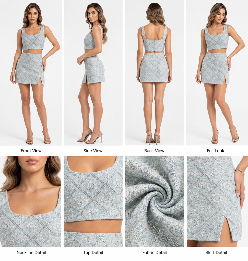 Light Blue Jacquard Two-Piece Set