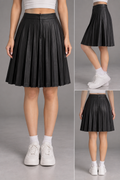 Black Pleated Faux Leather Skirt
