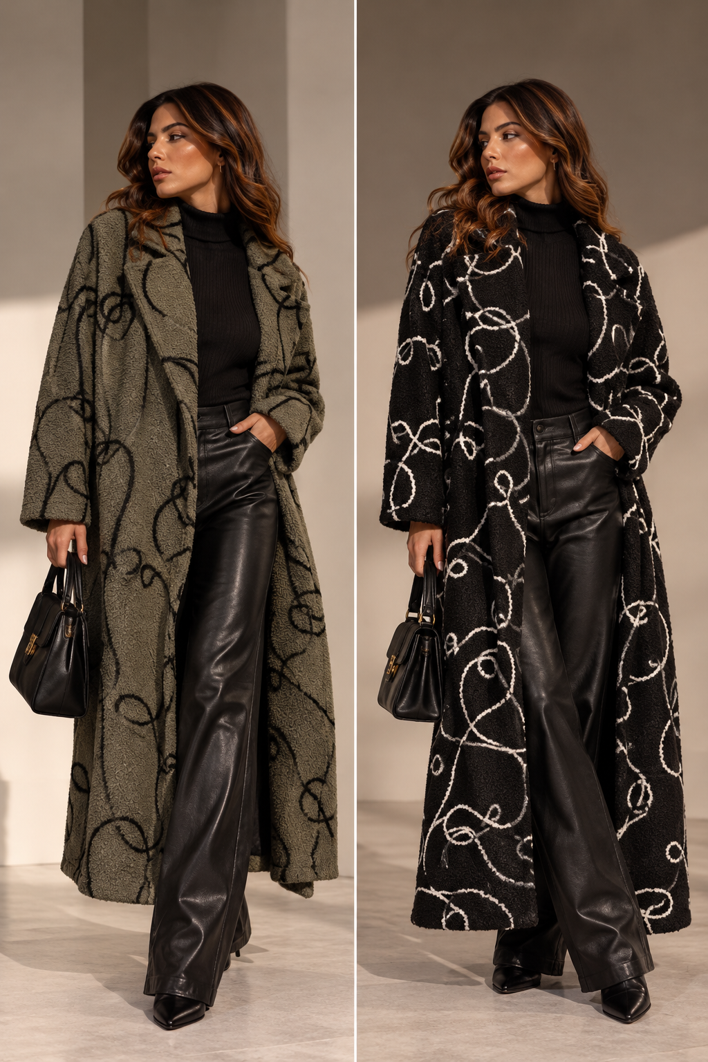 Olive Abstract Bouclé Coat