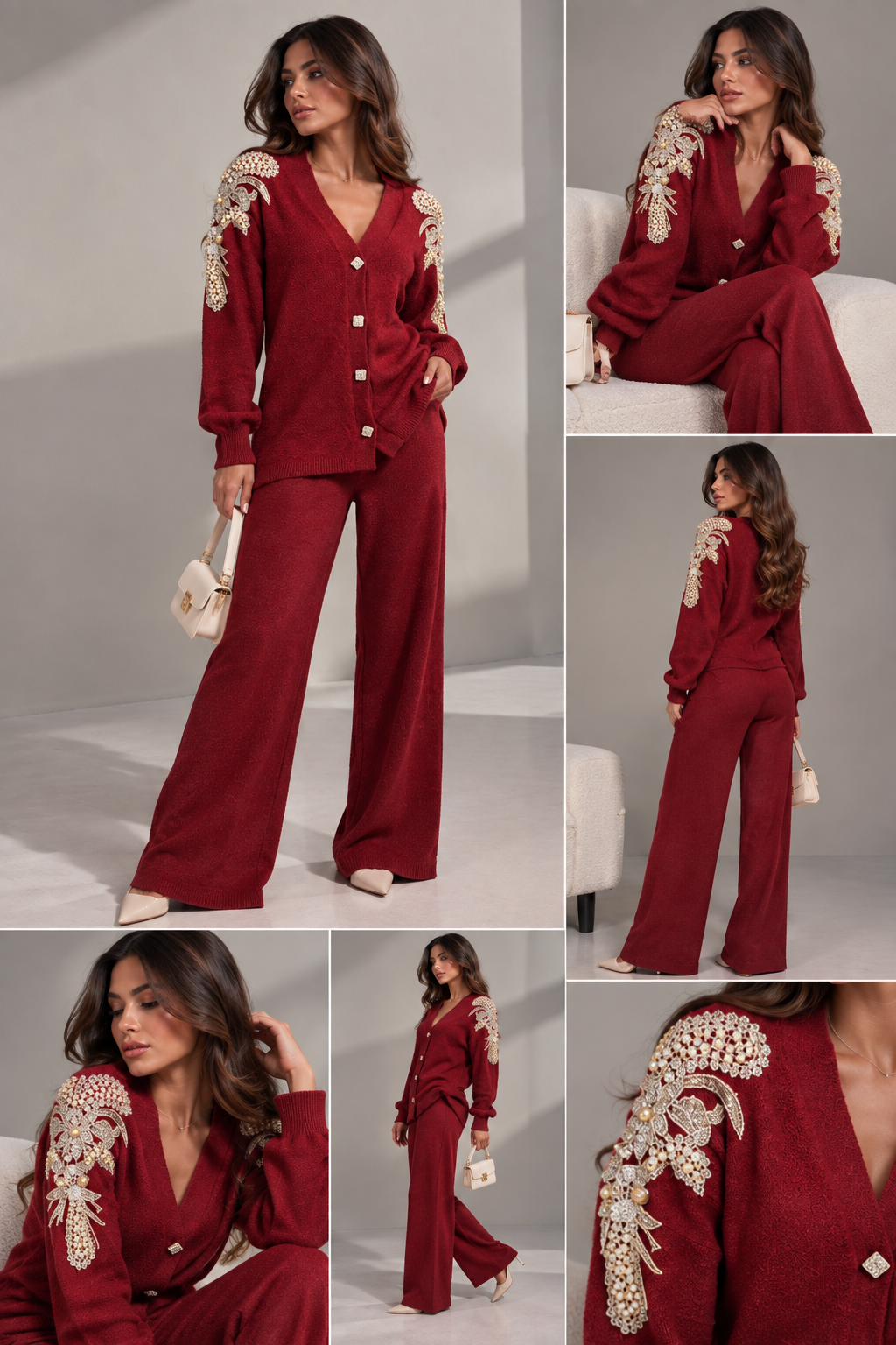 Embellished Burgundy Knit Set