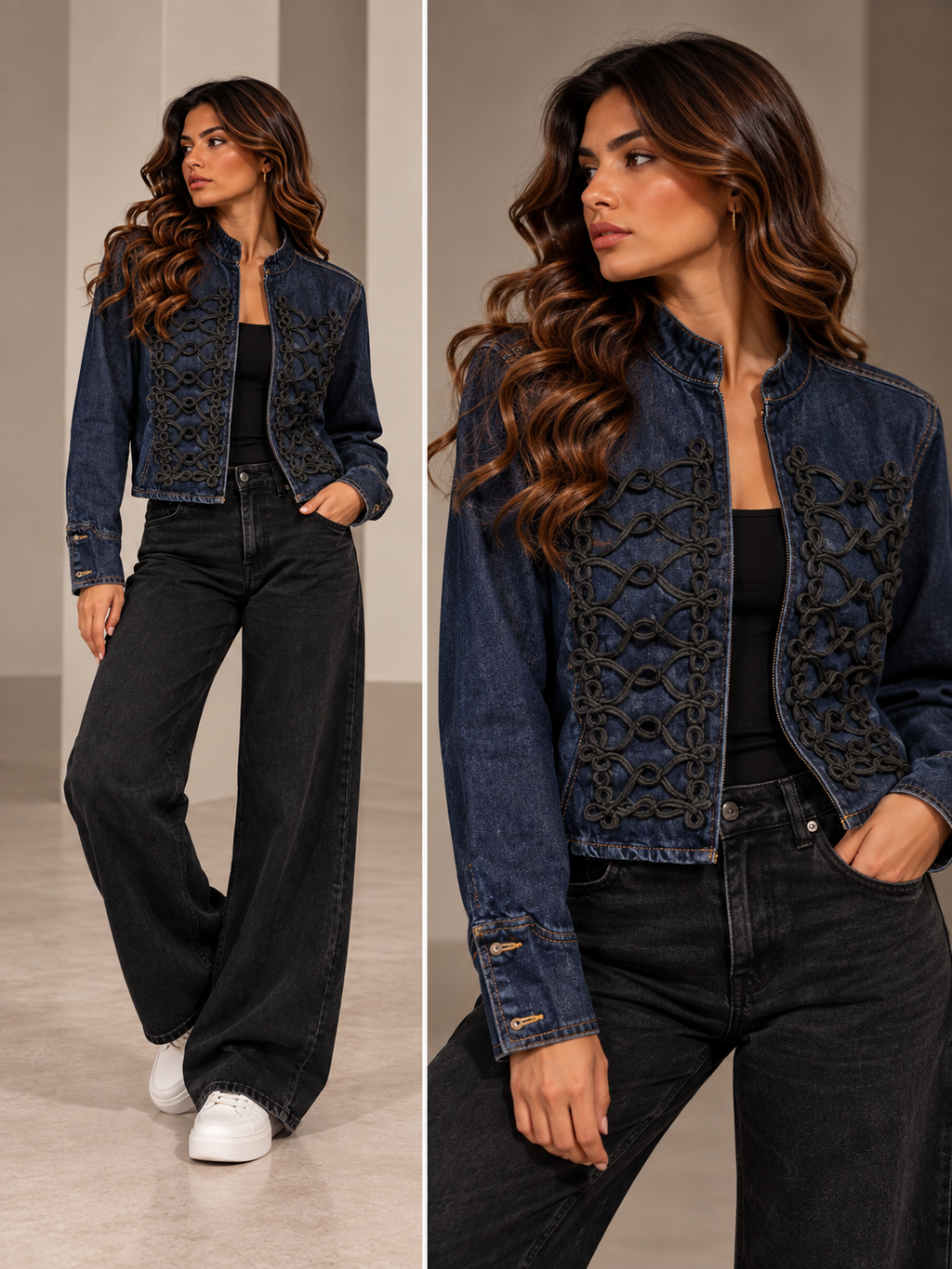 Ornate Denim Military Jacket