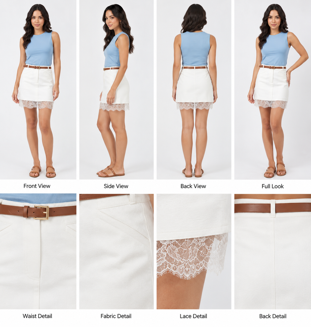 White Lace Skirt Set
