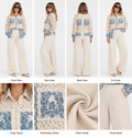 Ivory & Blue Embroidered Wide-Leg Set