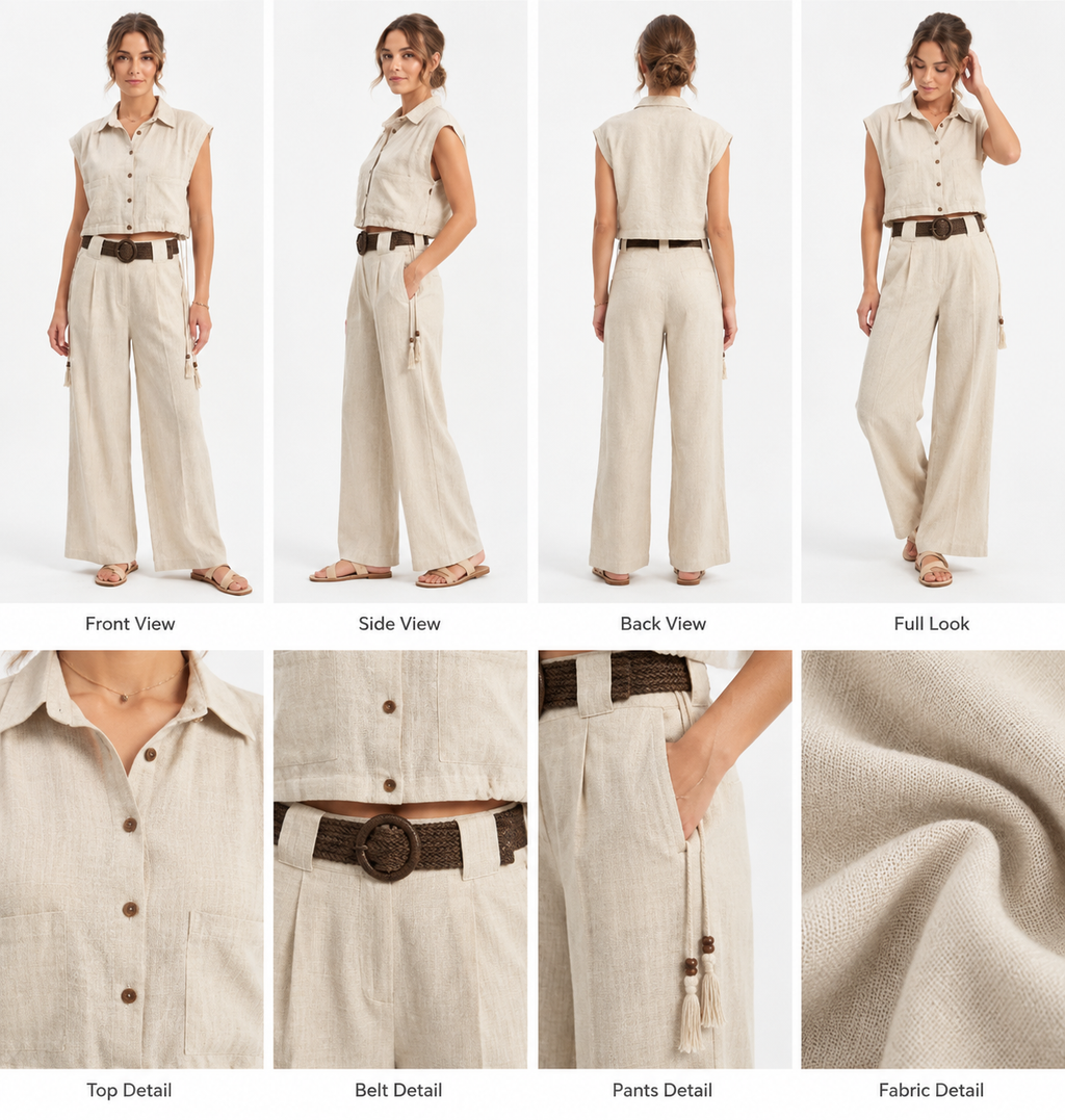 Linen Cropped Shirt & Wide-Leg Pants Set