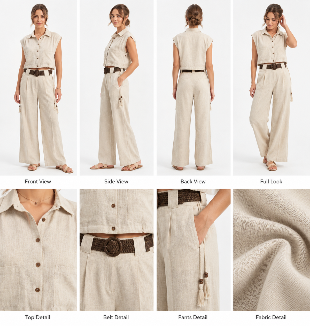 Linen Cropped Shirt & Wide-Leg Pants Set