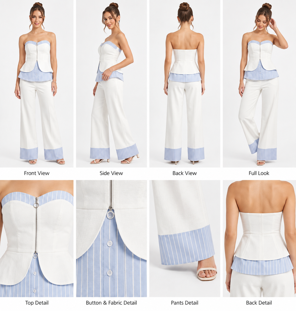 Ivory & Blue Pinstripe Two-Piece Set