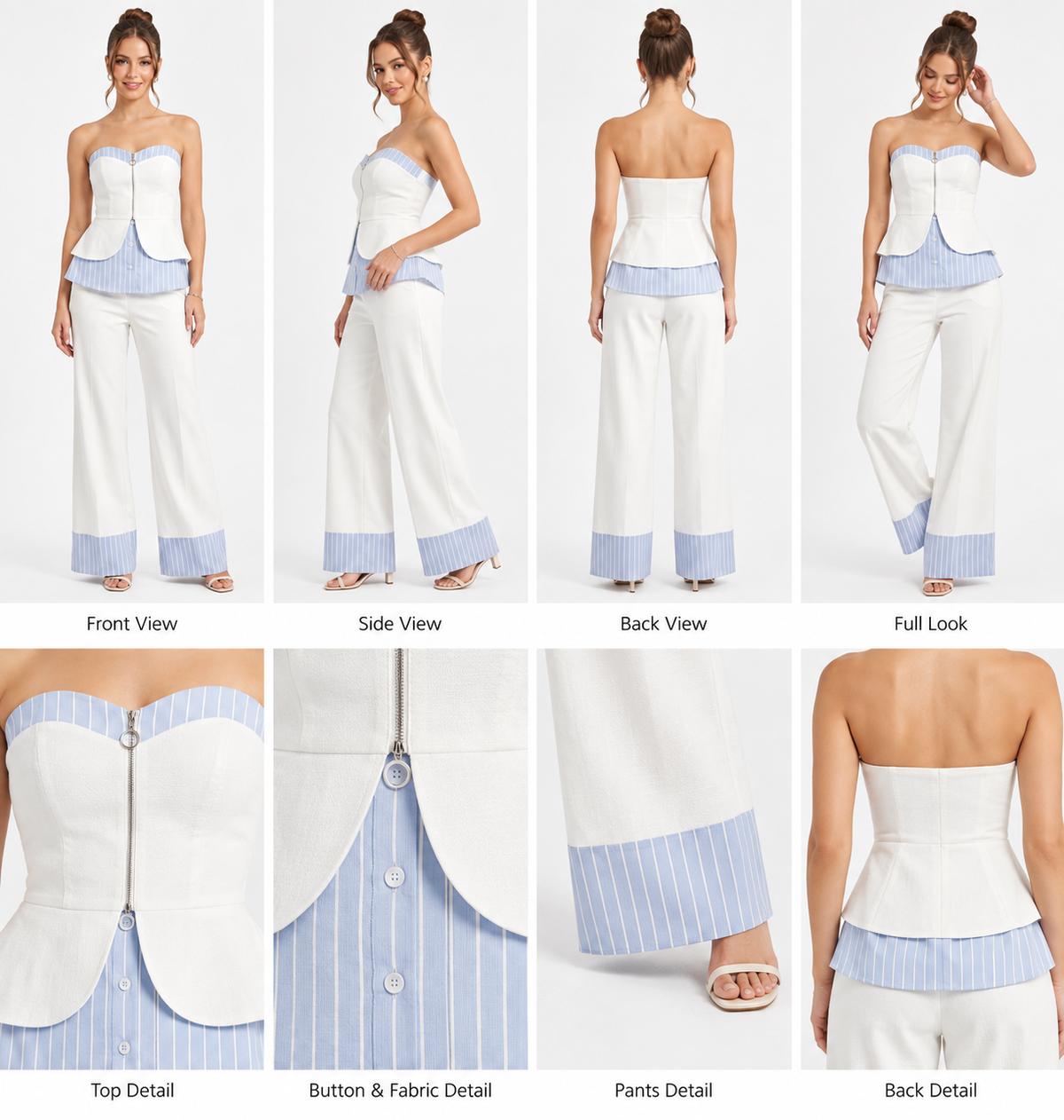 Ivory & Blue Pinstripe Two-Piece Set