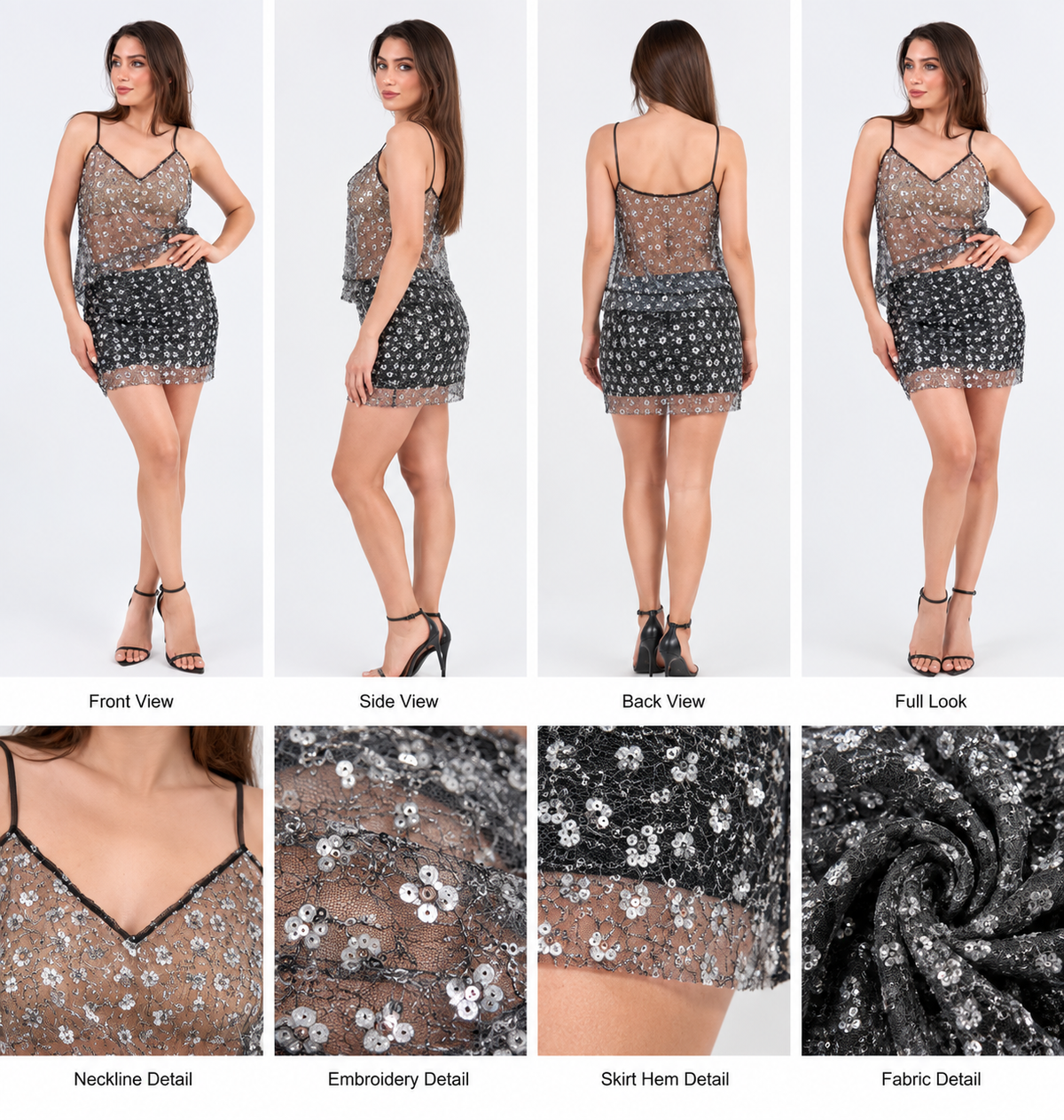 Black Sequin Cami Top & Mini Skirt Set